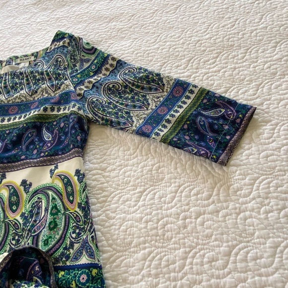 Old Navy Blue, Green and White Paisley Print 3/4 Sleeve Dress Size Medium - Picture 6 of 12
